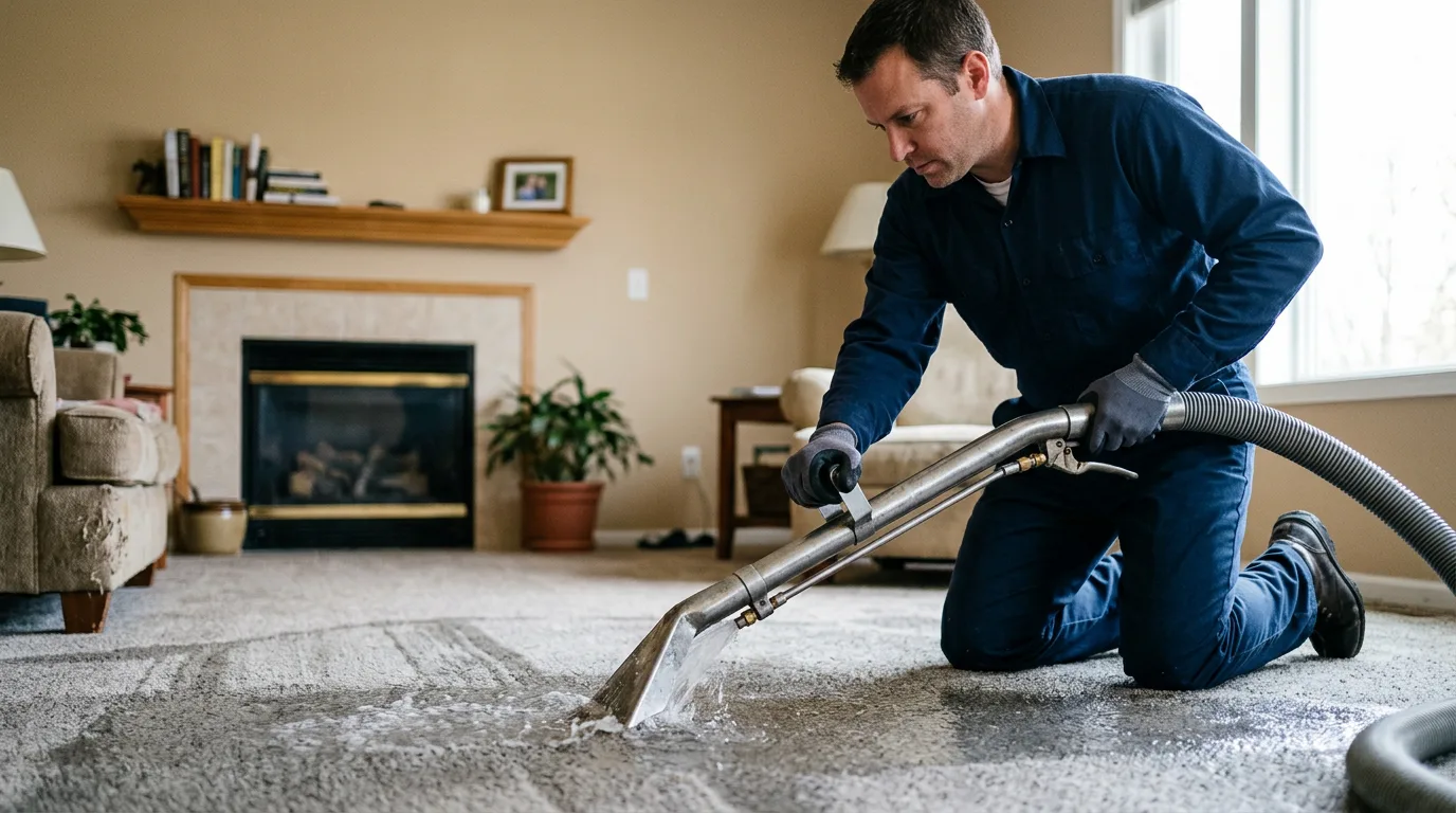 Water damage restoration technician working near Derby, IN